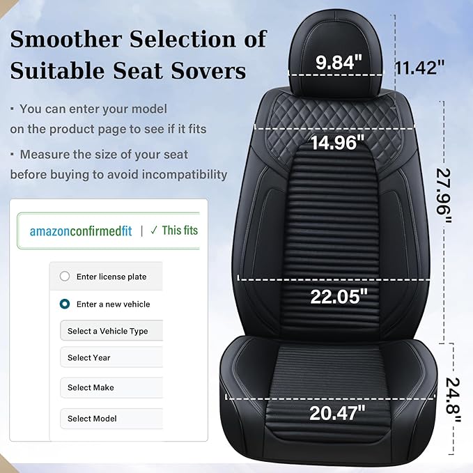 Coverado Front Seat Covers, Leather Car Seat Covers, Black Seat Covers for Cars, Car Seat Protector Cushions Universal Fit for Most Cars & SUV Trucks(Black)