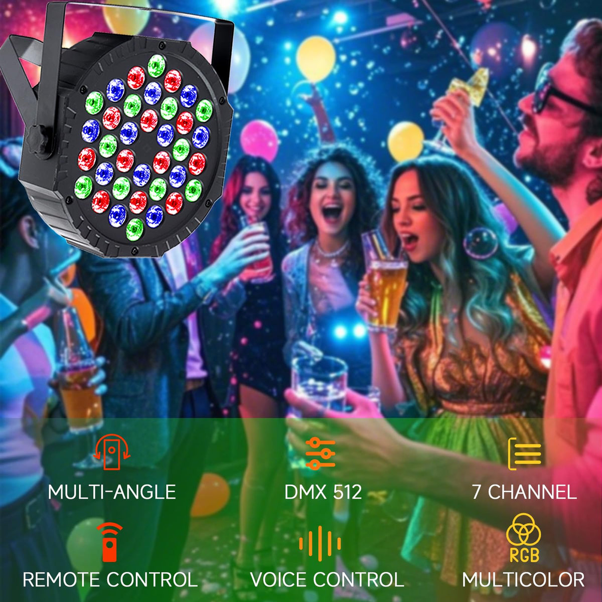 36W RGB LED DJ Stage Par Lights 4Pack, Sound Activated & DMX for Party