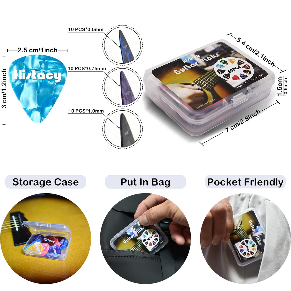 Histacy Guitar Accessories Kit: Clip-On Guitar Tuner, 3-in-1 Capo, 30 Picks & Storage for Acoustic, Electric Guitar, Bass & Ukulele, All-in-One Perfect Guitar Gift Set for Men & Beginners & Pros
