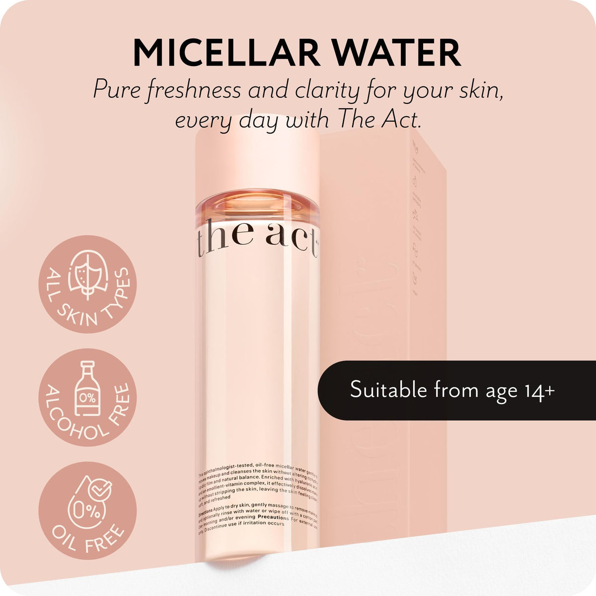 The Act Micellar Water Makeup Remover – Gentle Cleansing for Face & Eyes – Hydrating, Alcohol-Free, Non-Comedogenic, Organic, Sensitive Skin, Waterproof Makeup Remover, Vegan, 8.45 fl oz
