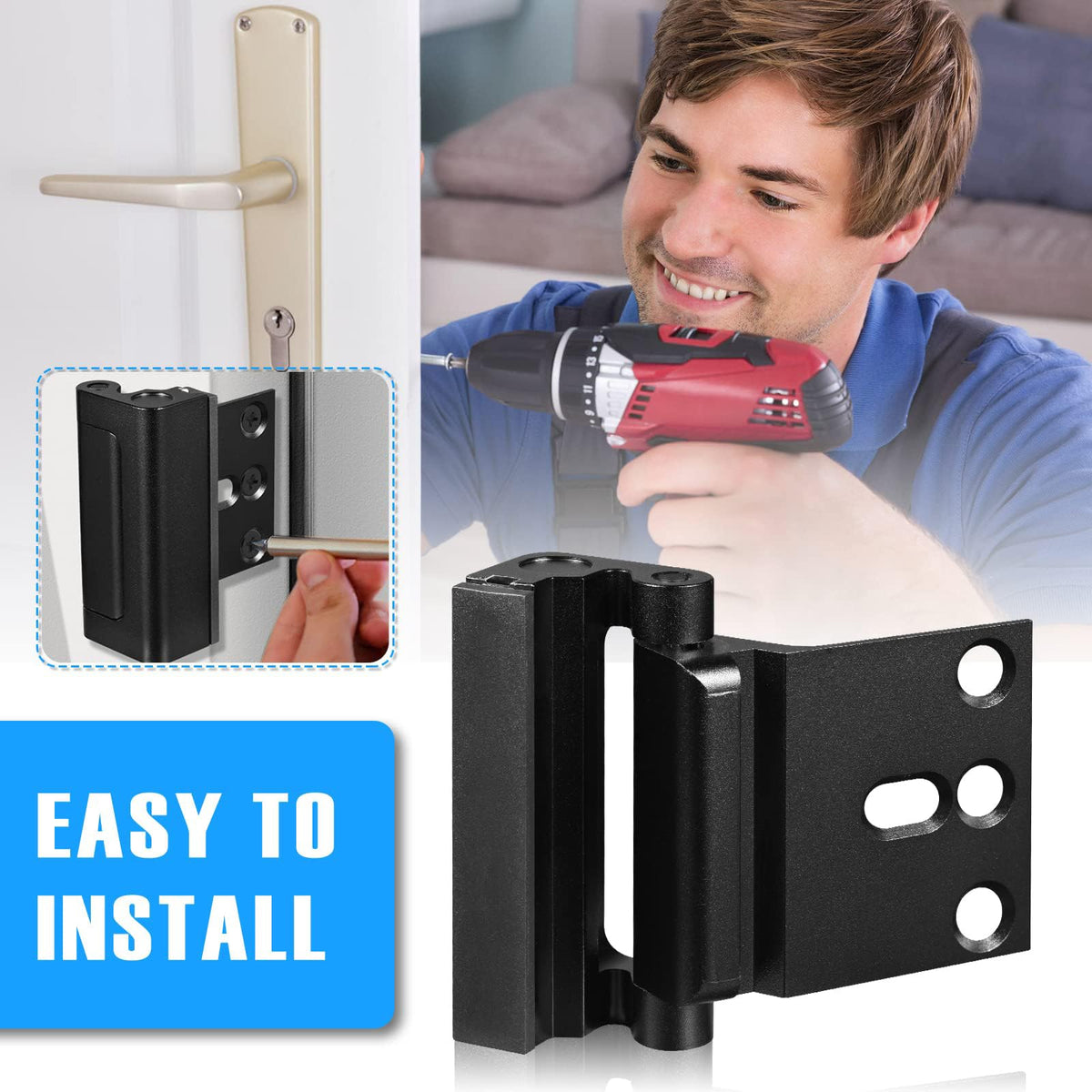 Steinwhale 3Pack Door Reinforcement Lock Home Security, Childproof Safety