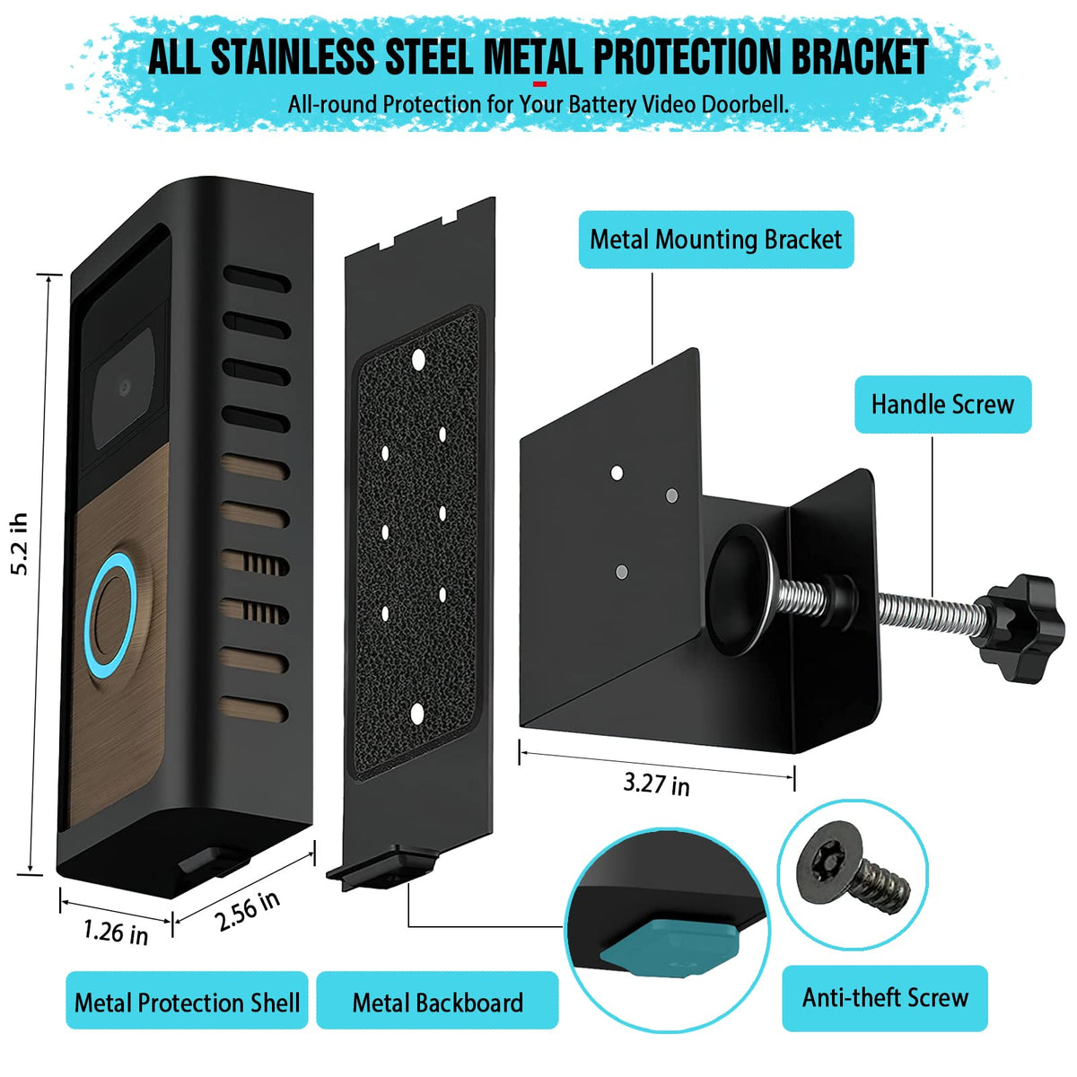 PUUUCI Anti-Theft Doorbell Door Mount for Battery Video Doorbell 2/3/4/(2020 Release)/(2024 Release)/Plus/Pro, No-Drill Steel Metal Doorbell Mounting Bracket Accessories for Apartment, Home, Business