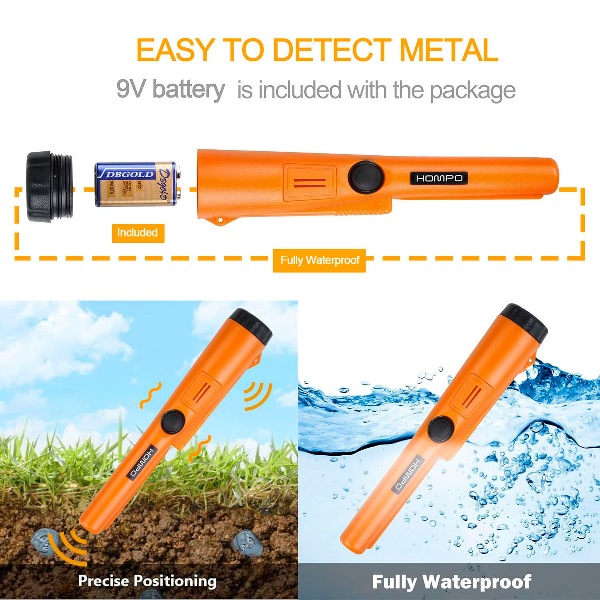 HOMPO Metal Detector Pinpointer - Fully Waterproof Handheld Pin Pointer Wand, High Accuracy Professional Search Treasure Pinpointing Finder Probe