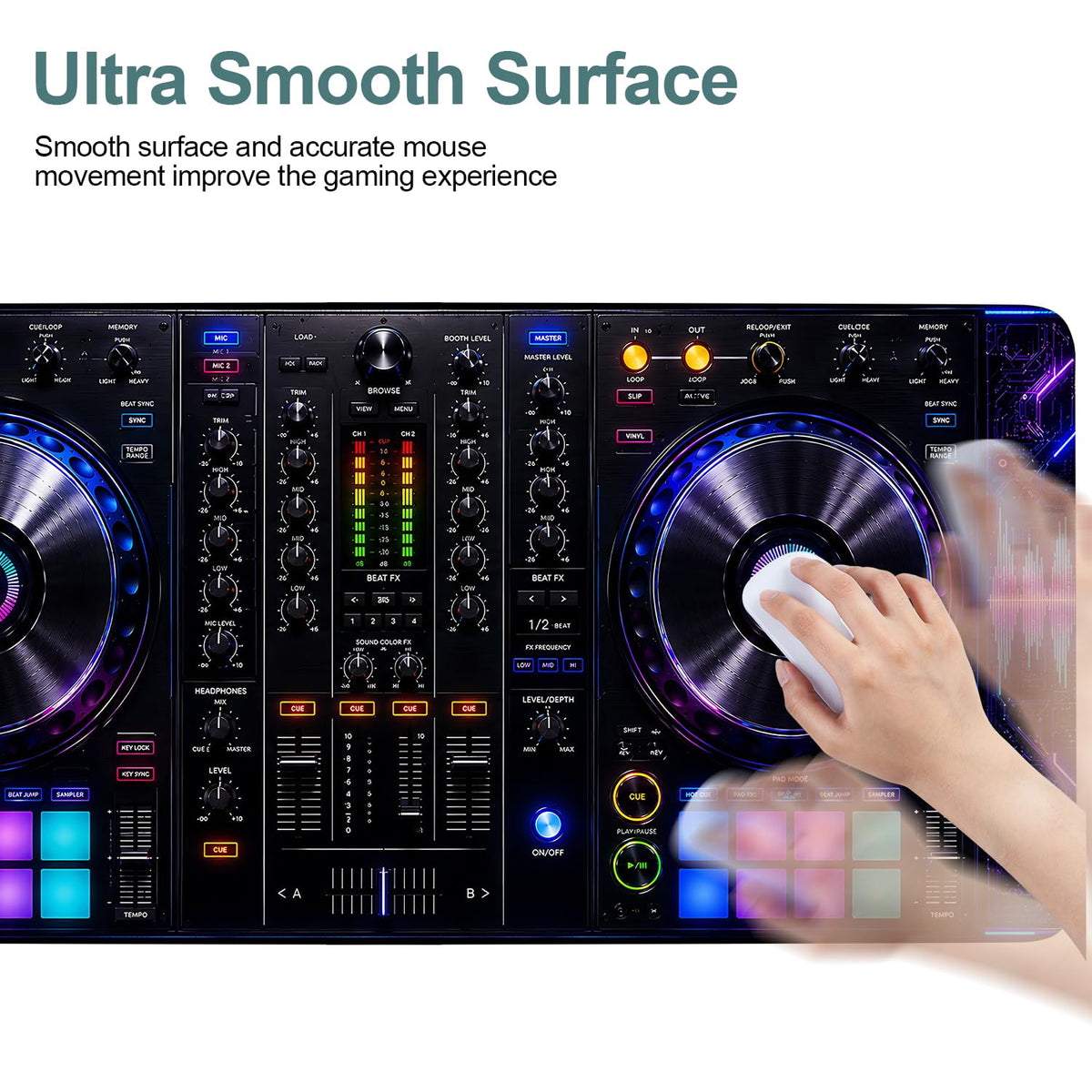 DJ Controller Gaming Mouse Pad 35.4 x 15.7 inch, Neon Music Mixer Desk Mat