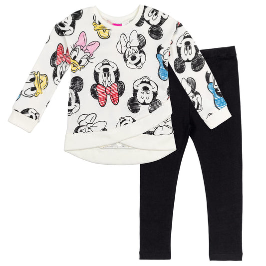 Disney Minnie Mouse Little Girls Crossover Fleece Sweatshirt & Leggings White/Black 6-6X