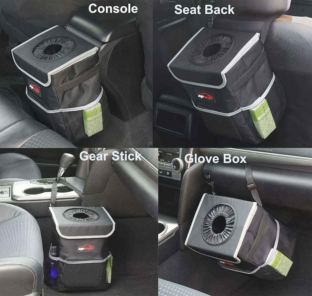 EPAuto Waterproof Car Trash Can with Lid and Pockets, 2.5 Gal, Black