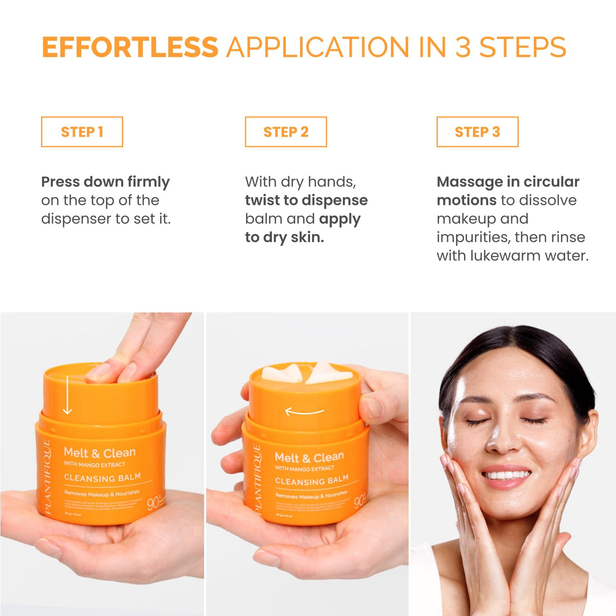 PLANTIFIQUE Korean Cleansing Balm Makeup Remover with Mango, Hyaluronic Acid, and Ceramide - Nourishing Melting Cleanser for All Skin Types, 1.41 oz / 40 g