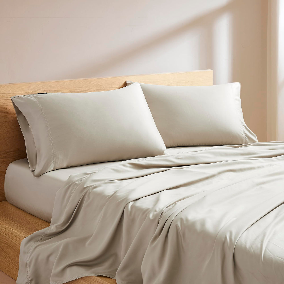 Linen Closet 500 Threadcount Tencel Lyocell 4-Piece Sheet Set, Queen, Tan