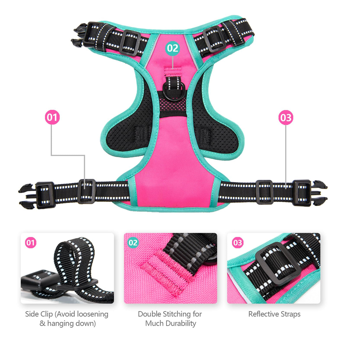 PHOEPET Upgraded No Pull Dog Harness, Reflective Adjustable Vest