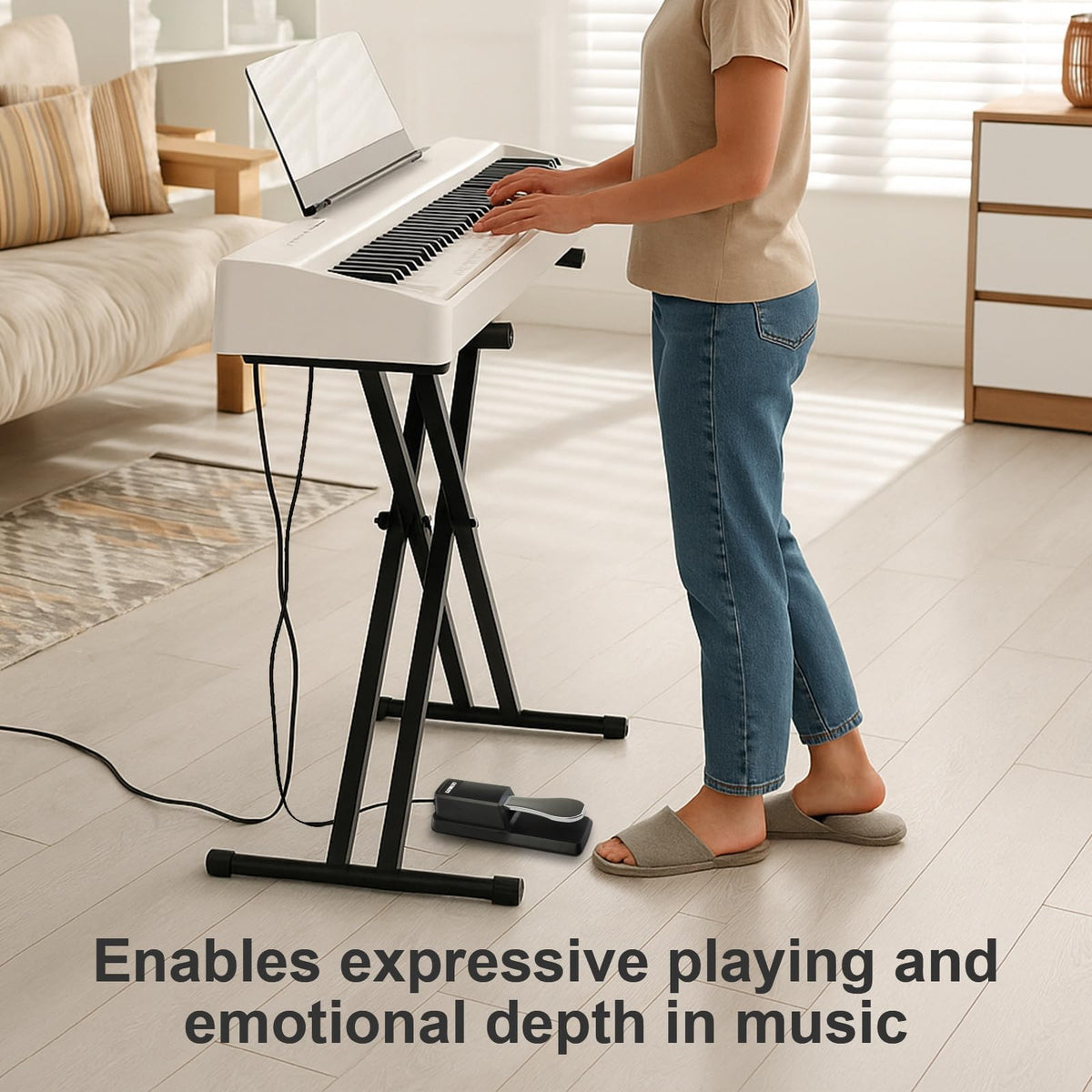 Sustain Pedal for Keyboard Universal, Premium Sustain Pedal, Piano Pedal for Keyboard with Polarity Switch for MIDI Keyboards, Digital Pianos, Yamaha, Casio and More, 1/4'' Input Plug by karmiero