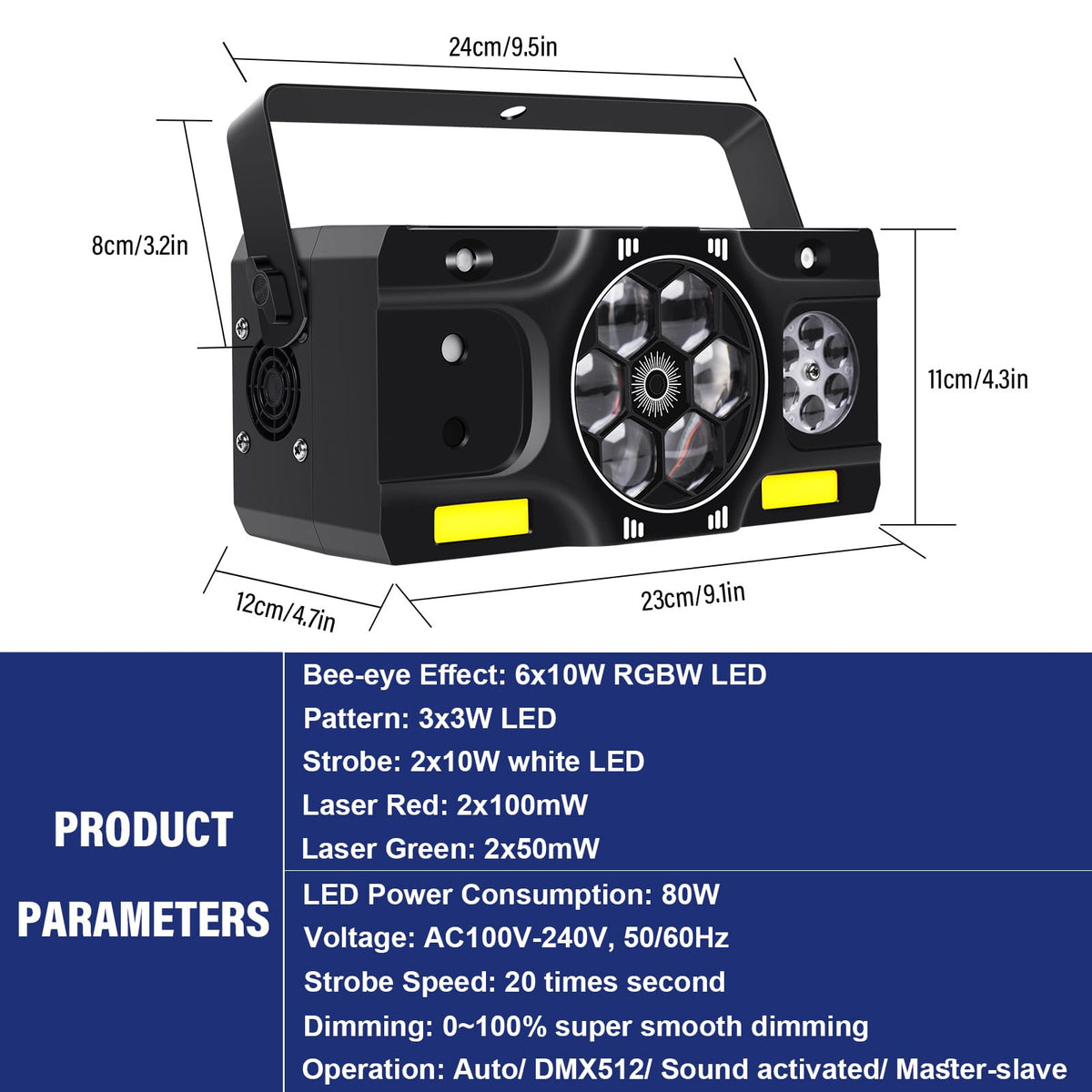 Telbum DJ Party Lights, 80W 6IN1 LED DJ Disco Light DMX & Remote Control, RGBW Bee-Eye Effect - Multi Patterns - White Strobe Effect, Sound Activated Stage Light for Wedding Dance Gig Bar Rave