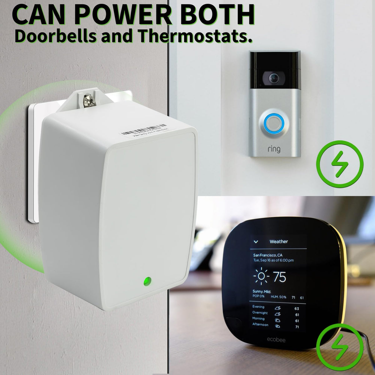 Plug-in Doorbell Power Supply, 24V 40VA Auto-Resetting AC Transformer