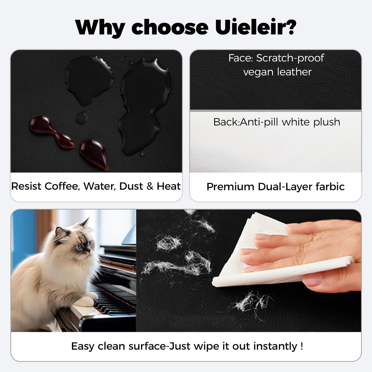 Uieleir 88 Keys Piano Keyboard Cover-Waterproof, Dustproof & Pet Hair Resistant– Premium Soft Thick Fabric, Easy Clean, Seamless & Elegant Digital Piano Protector for Home & Studio Use (Black)