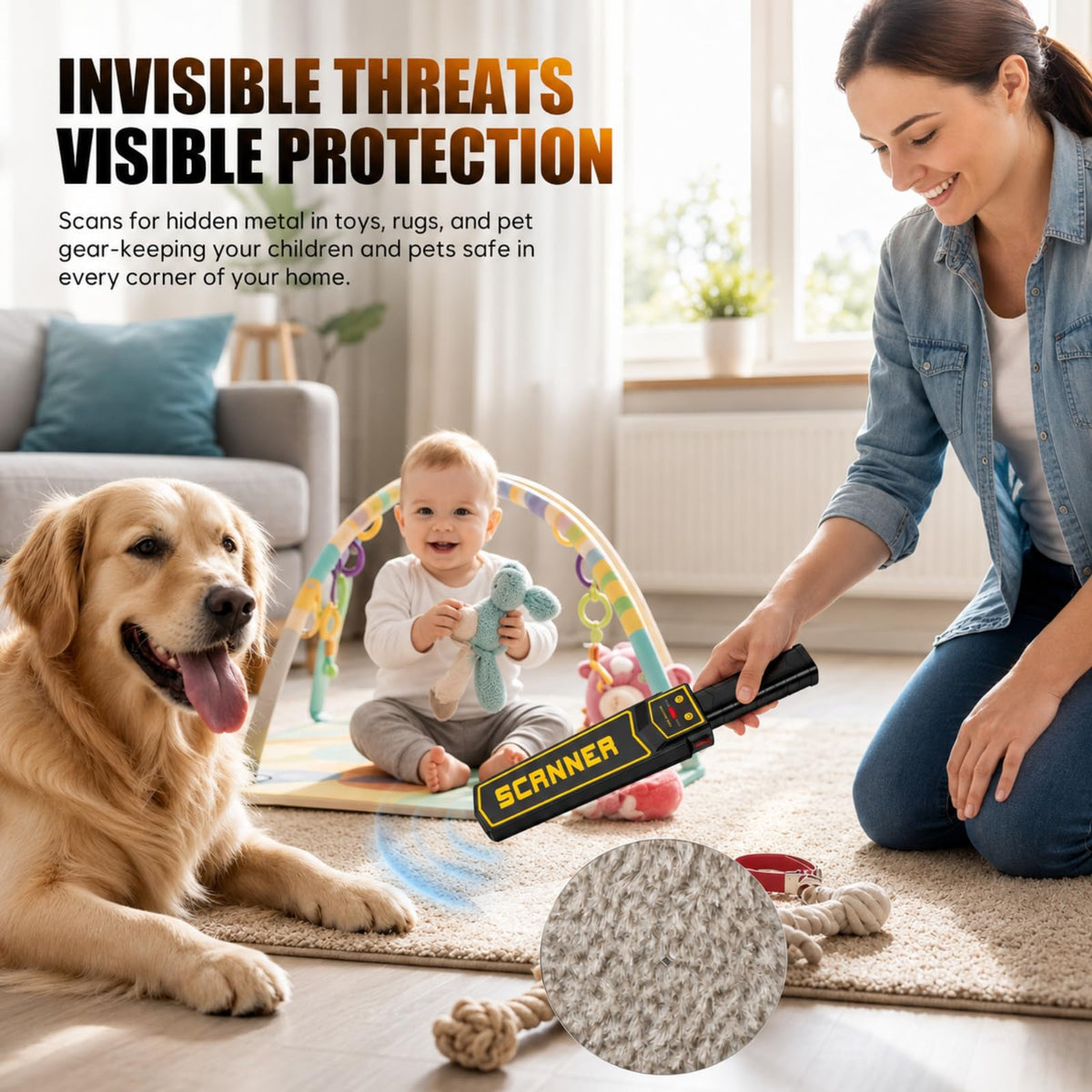 JKUSS Handheld Metal Detector Wand,5 Level Sensitivity Security Wand Metal Detector for Woodworking,Portable Nail Finder Scanner Wood Metal Detector for Log Weapons Sound Vibration Alert Detects