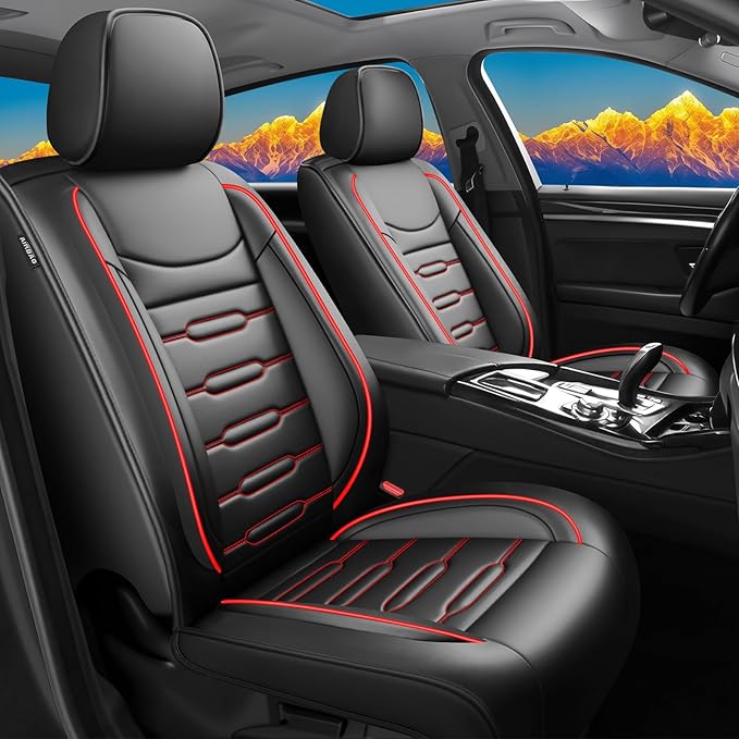Fit Accord Car Seat Covers for Honda Accord 2003-2024 2025 2026 - Upgraded Premium Waterproof & Breathable Leather, Airbag Compatible, All-Weather Seat Cushion Protector (Full Set, Black+Red)