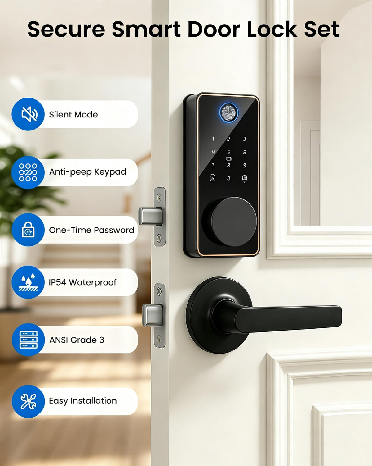 IBLOG Smart Deadbolt Lock, 5-in-1 Keyless Entry Door Lock App Control, Fingerprint Electronic Touchscreen Keypad, Auto Locking, IP54 Weatherproof, Easy Install Digital Deadbolt for Front Door