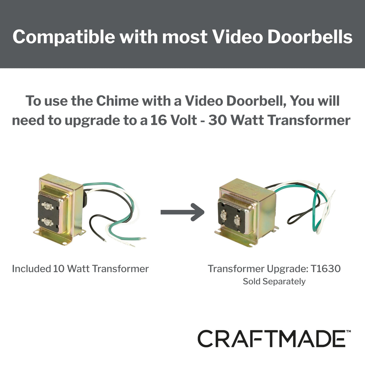 Craftmade CK1001-W Builder Chime Kit Includes White Door Chime, T1610 Transformer, 2 Black Buttons