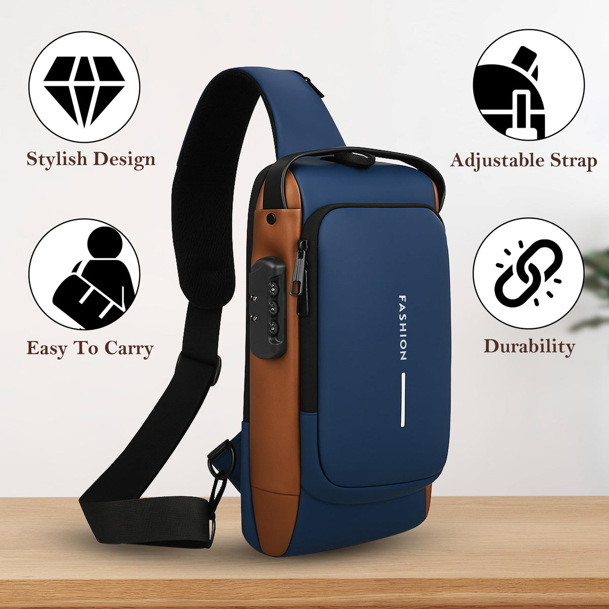 TS WITH TECHSUN Unisex Anti-Theft Sling Bag with USB Port, Water-Resistant Crossbody Chest Backpack for Travel & Work