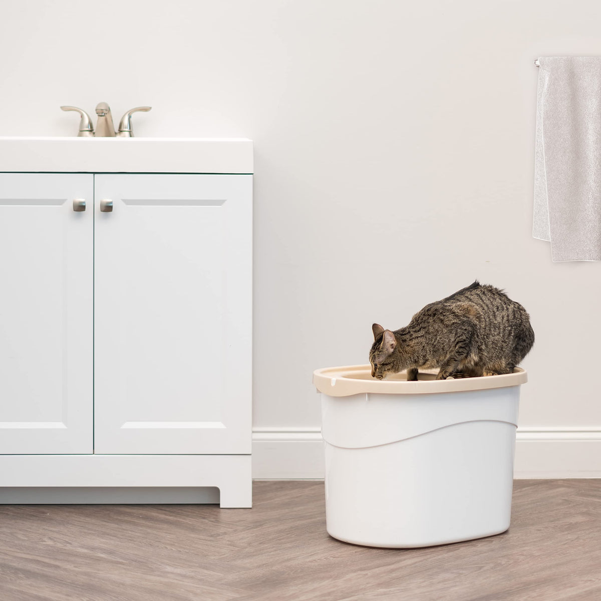 IRIS USA Top Entry Cat Litter Box, Hooded Privacy, Large, Beige