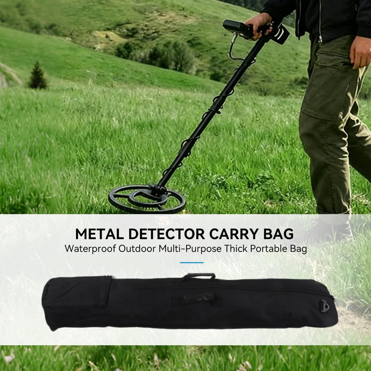 41.3in Universal Metal Detector Carry Bag, Water Proof Outdoor Detecting All Purpose Padded Carry Bag Metal Detector Travel Bag with Pocket for All Metal Detectors, Black