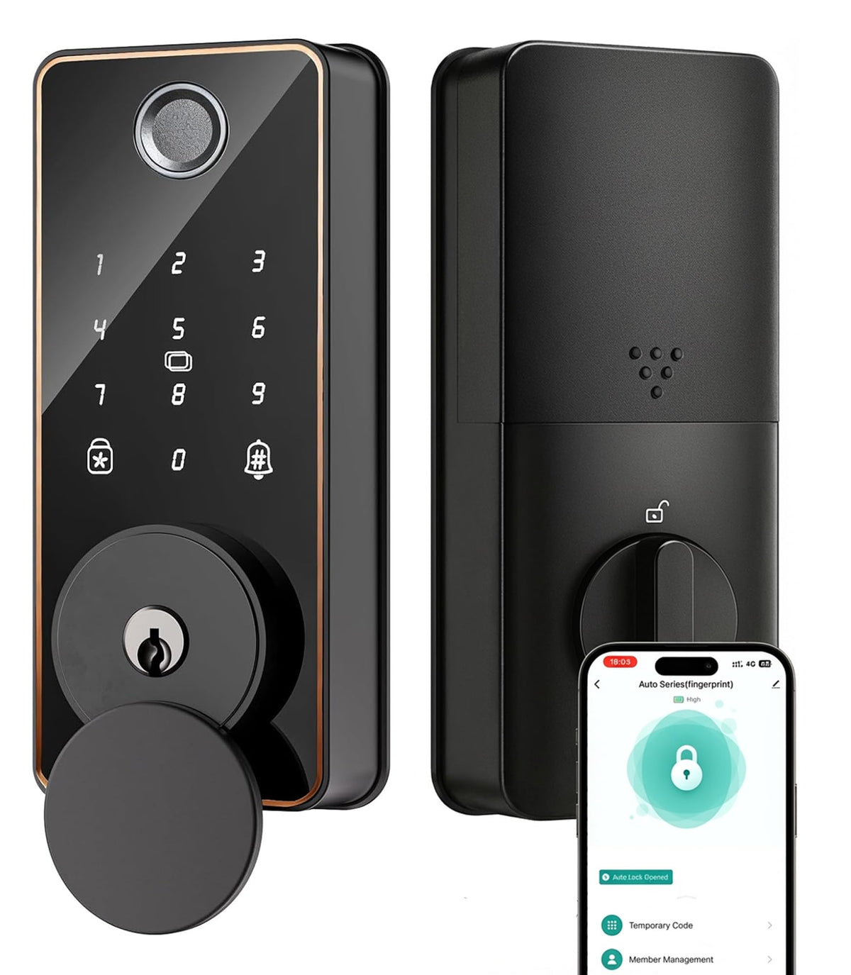 IBLOG Smart Deadbolt Lock, 5-in-1 Keyless Entry Door Lock App Control, Fingerprint Electronic Touchscreen Keypad, Auto Locking, IP54 Weatherproof, Easy Install Digital Deadbolt for Front Door