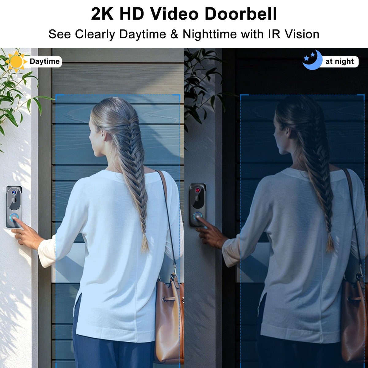 Doorbell Camera Wireless No subscription Required, 2K HD Battery Powered Smart Video Doorbell with Chime, Wide Angle, Motion Alerts&Two‑Way Talk, Night Vision, Compatible with Alexa ,2.4G WIFI Only
