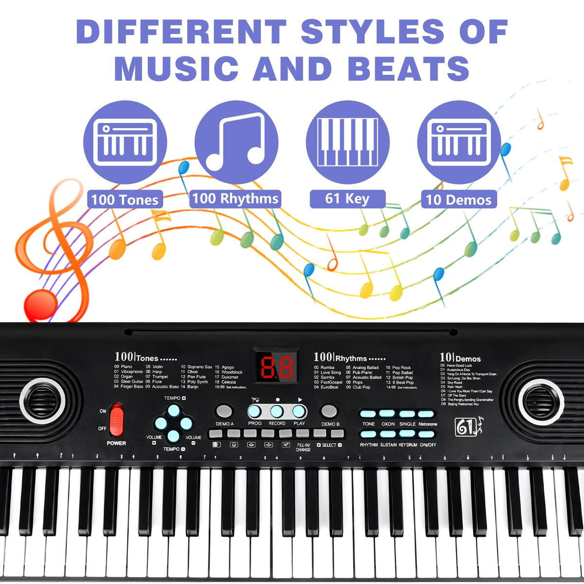 61 key keyboard Piano,Portable Electronic Digital Piano,Built In Dual Speakers,External Microphone,Power Plug,Rich Teaching Content,Multi-Functional Electronic Piano Suitable For Beginners iiw88