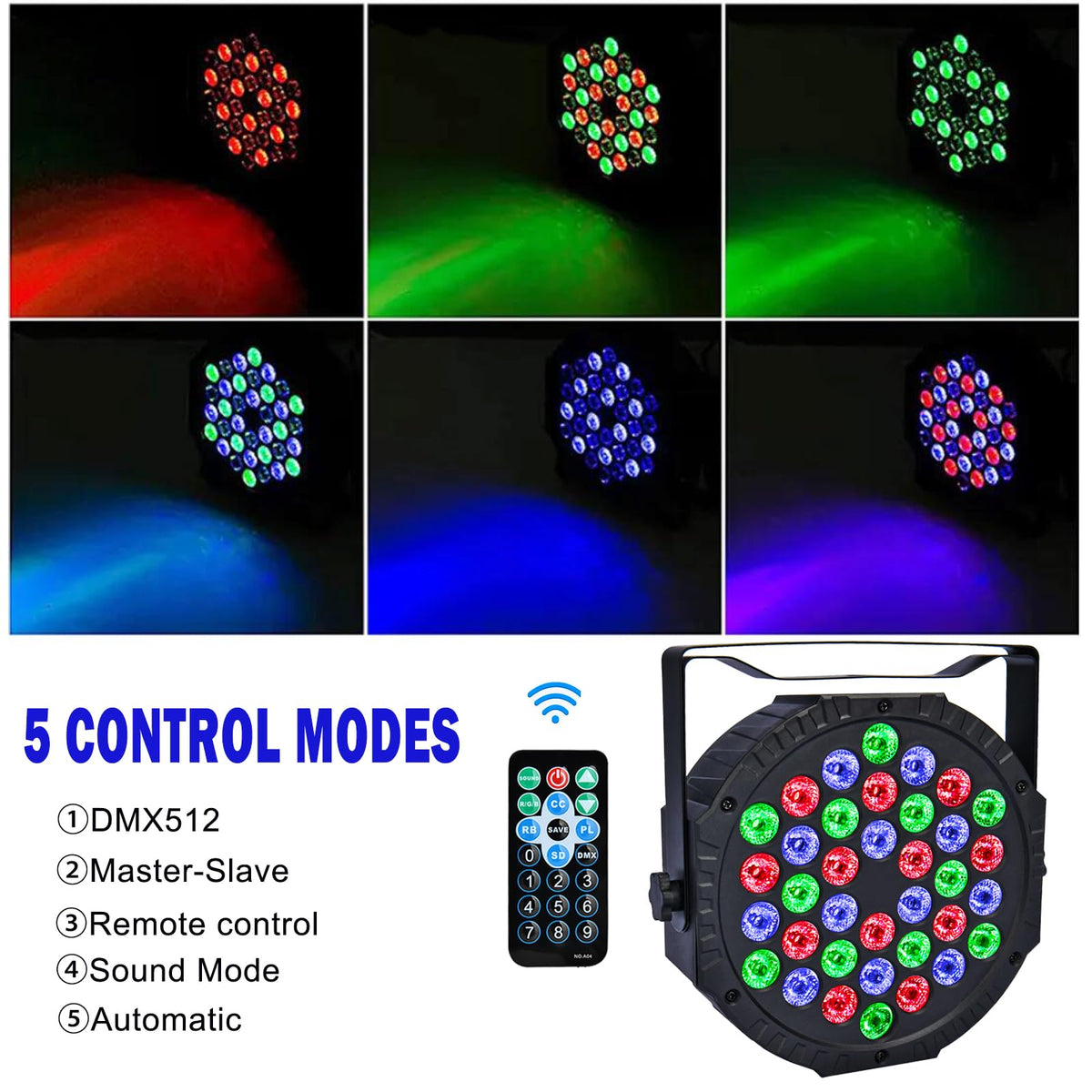 Stage Lights DJ Lights 36LED Par Lights - 4 Pack RGB Party Lights Uplights with Sound Activated Remote Control Stage Lighting for Disco Wedding Club Ba Christmas Party Lighting Outdoor