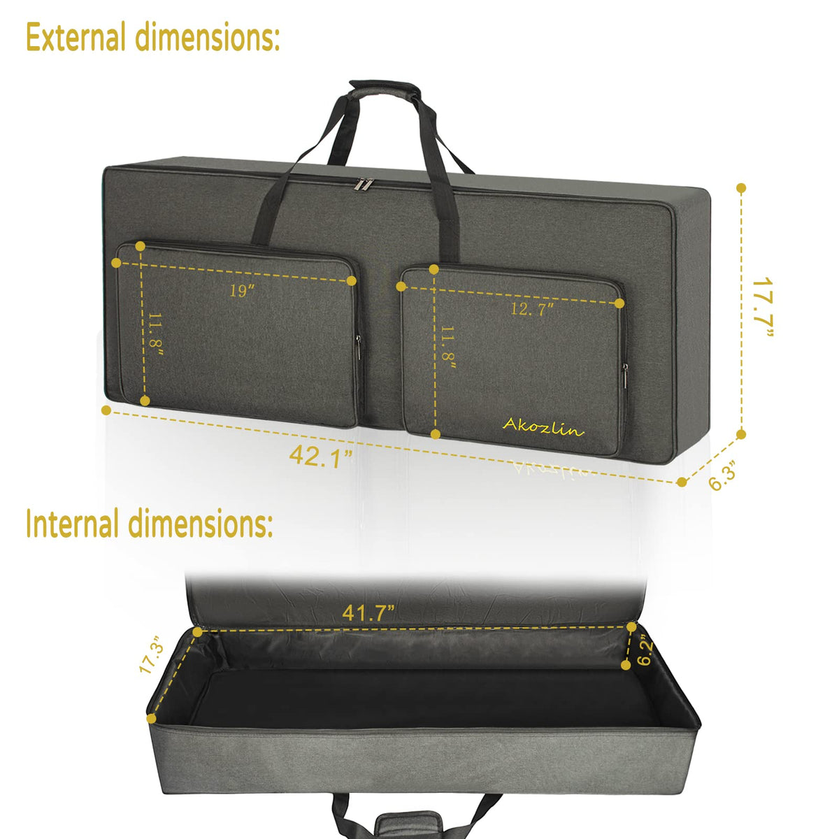 AKOZLIN 61-Key Keyboard Case Gig Bag 41.7”×17.3”×6.3” Full Padded Soft