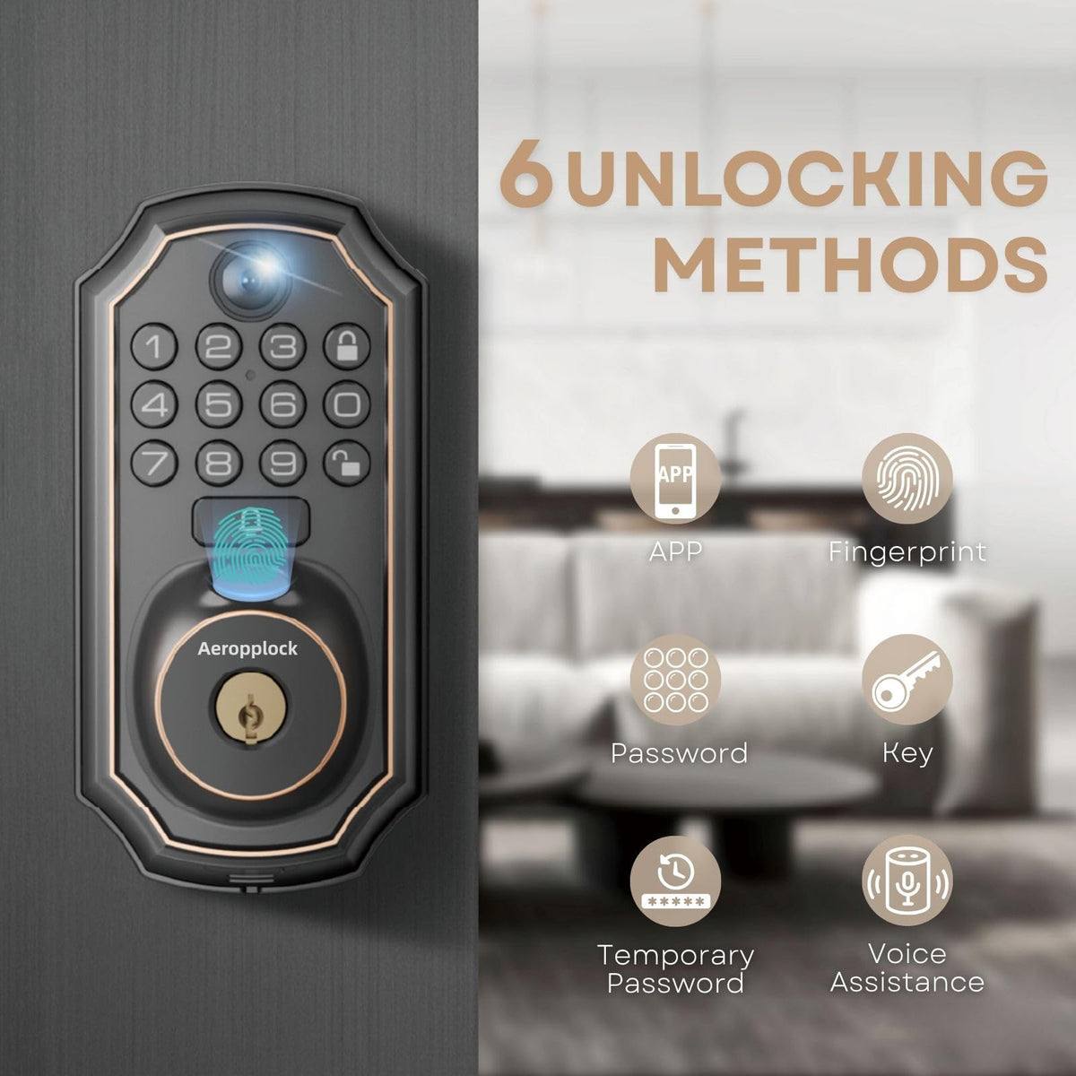 Aeropplock Fingerprint Door Lock Keyless Entry Door Lock Keypad Deadbolt Lock for Front Door Smart Lock App Control Easy Installation