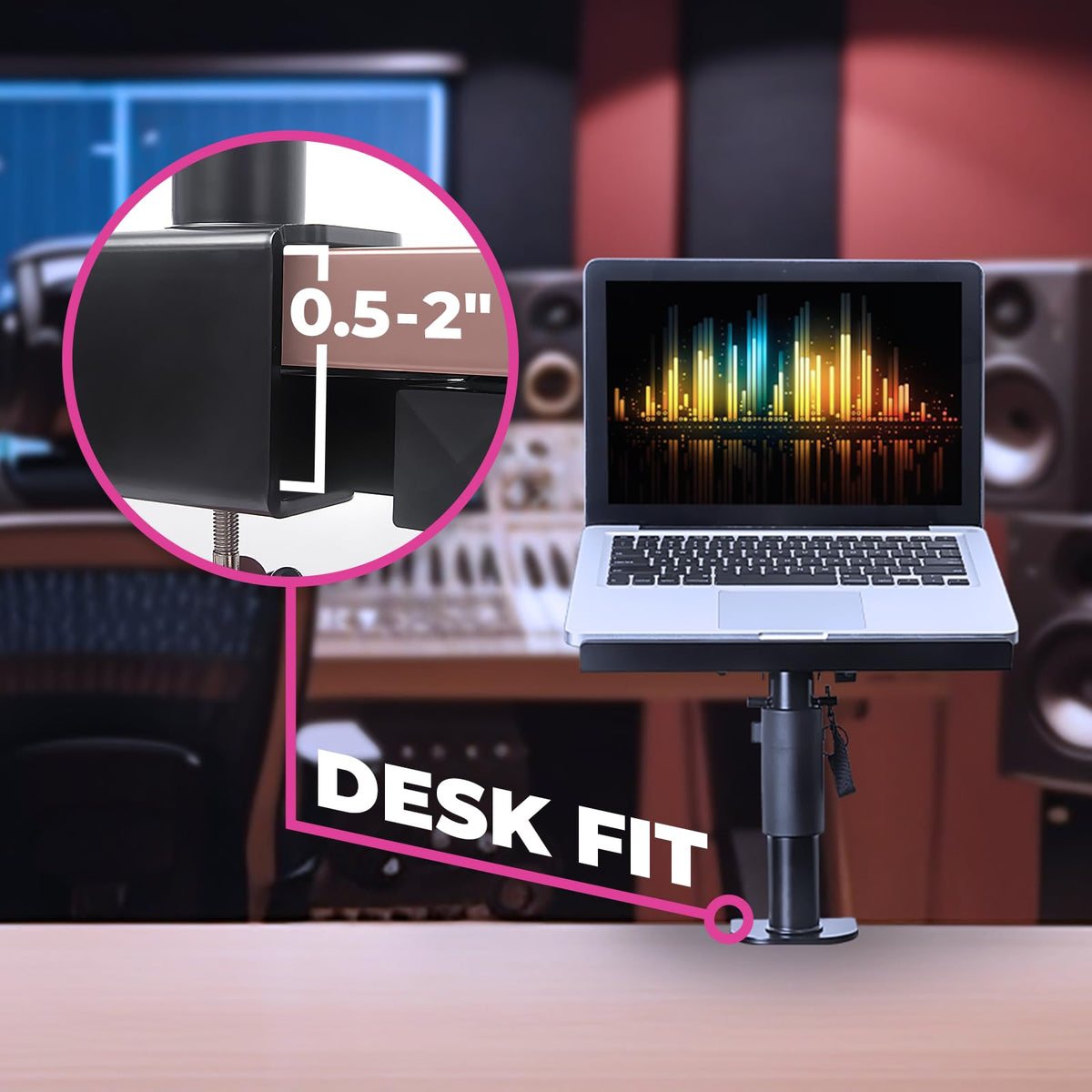 Liquid Stands Laptop Desk Mount for Piano, Keyboard & DJ Workstations - 9x12.5 Adjustable Laptop Arm Mount for Desk Holds Up to 65 LBS– Ergonomic & Adjustable Design