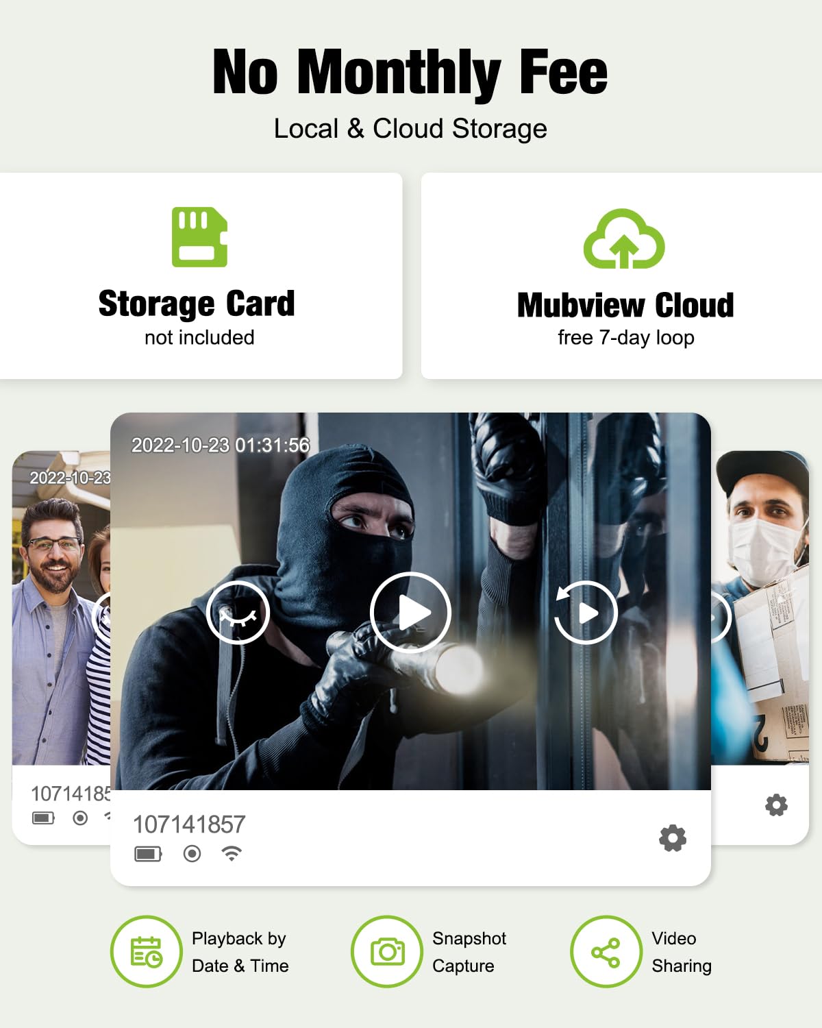 MUBVIEW Wireless Video Doorbell Camera with Chime, No Subscription, 1080p