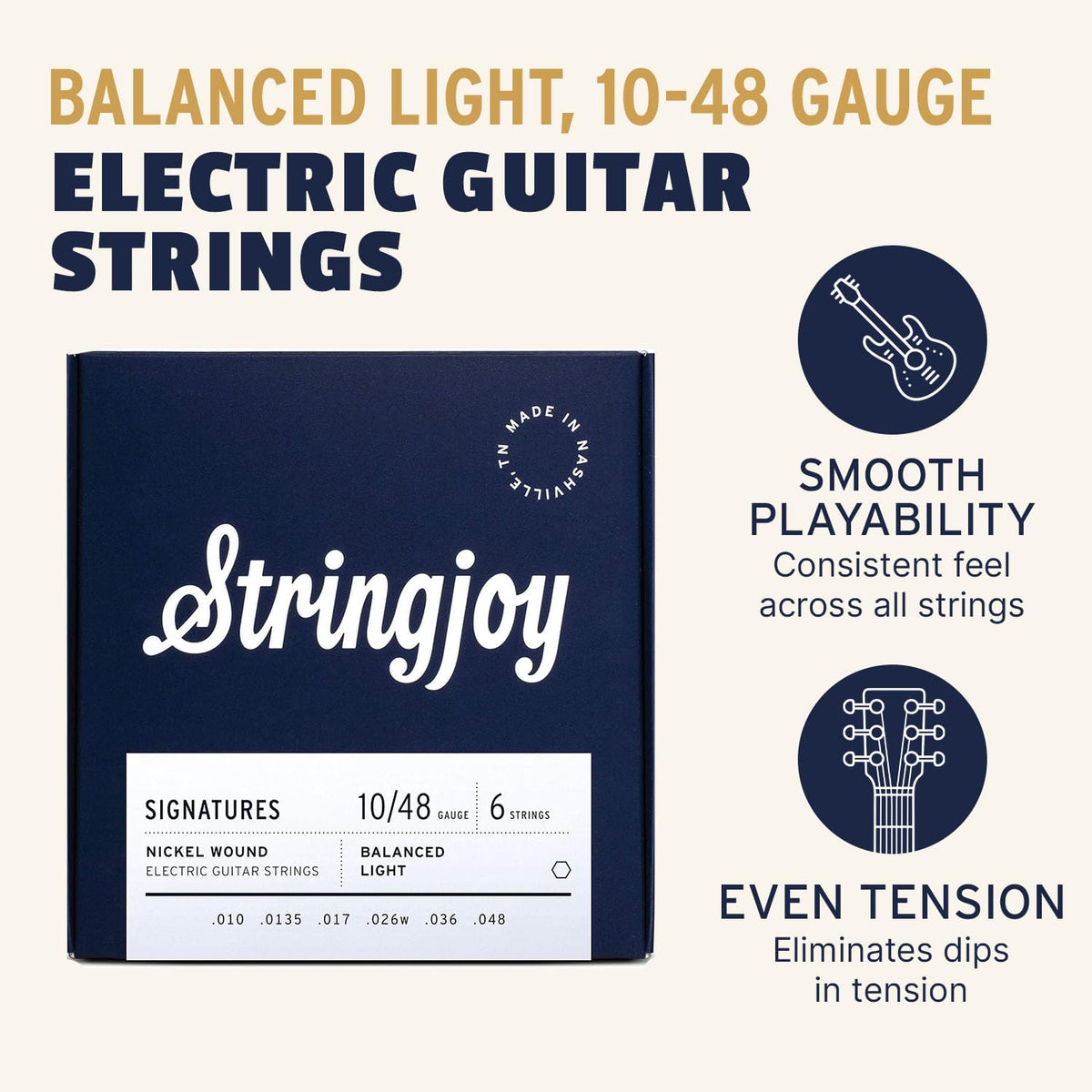 Stringjoy 10-48 Balanced Light Signatures Electric Guitar Strings - 2PK