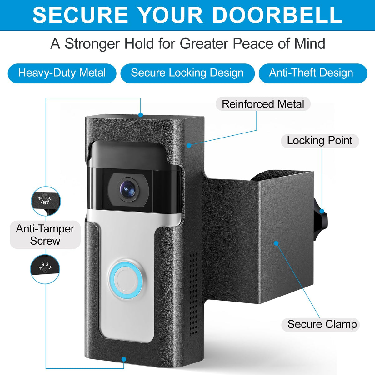 Homalor Ring Doorbell Mount, Anti-Theft, No Drill, Renter Friendly