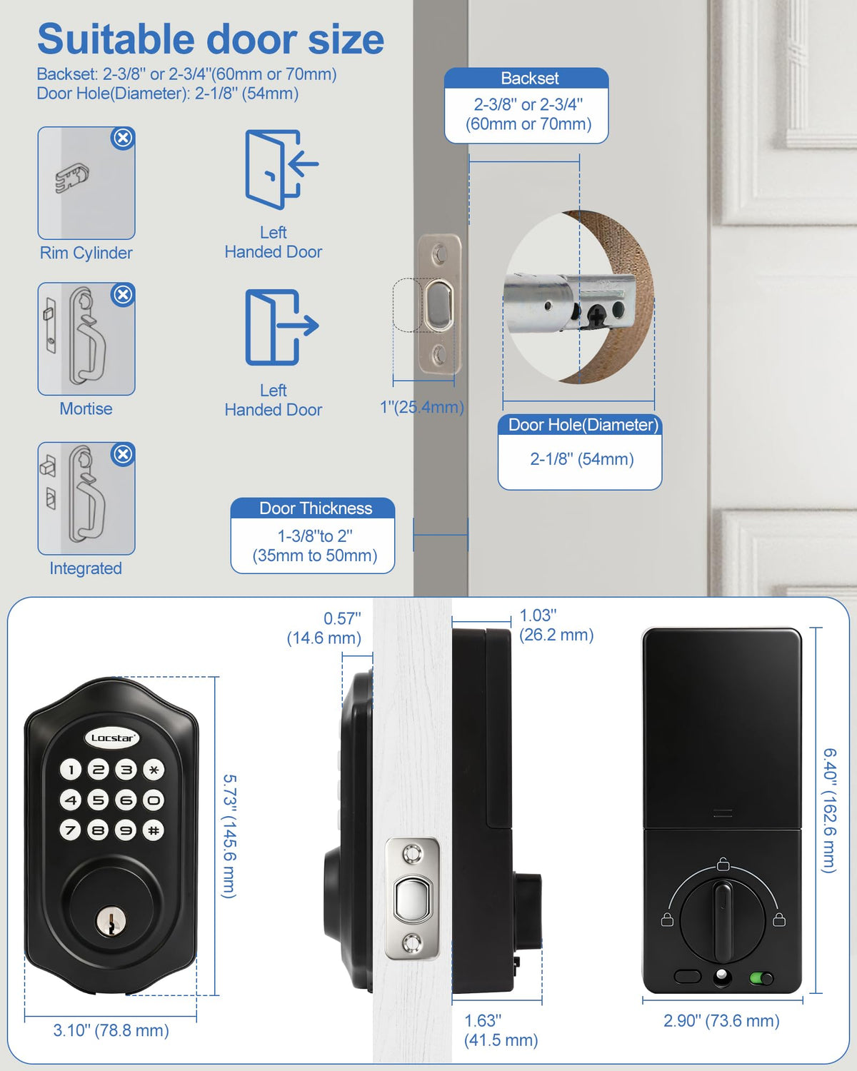 Locstar Keyless Entry Door Lock, Keypad Deadbolt with App, Matte Black