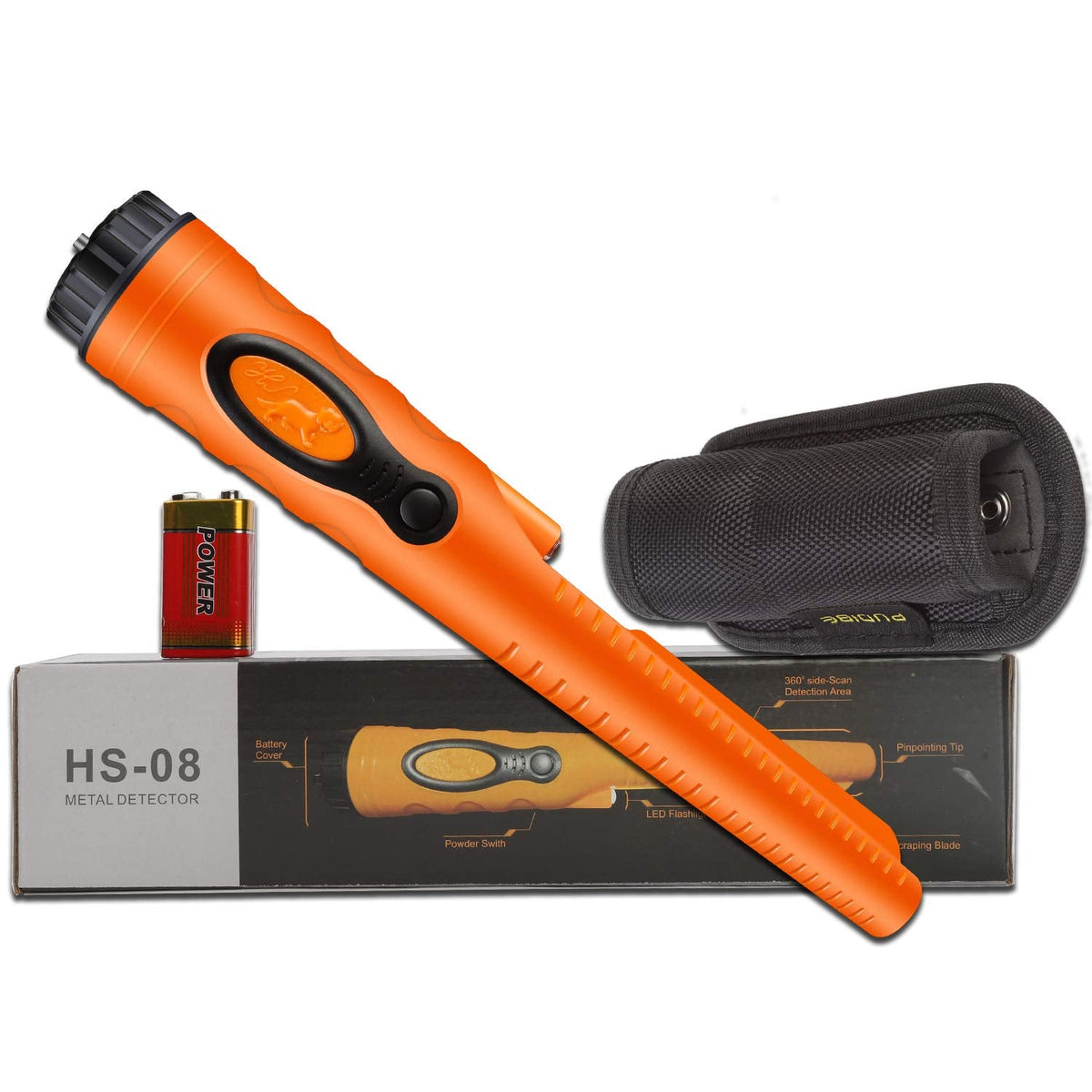 Fully Waterproof Pinpoint Metal Detector Pinpointer - 360° Search Pinpointing Finder Probe Treasure Hunting Tool Accessories for Adults and Kids (Three Mode) Hs08 Orange