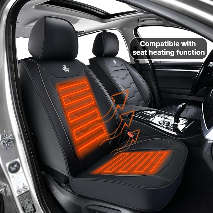 Black Car Seat Cover Full Set Kit, Universal Car Seat Cover for Car, Waterproof Leather, Protect & Upgrade Car Interior, Airbag Compatible, Easy to Install & Clean, For SUV, Pickup Truck, Sedan