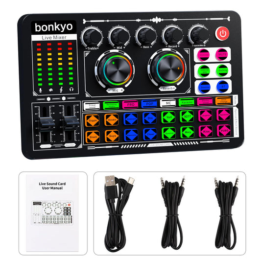 Bonkyo Professional Audio Mixer, F999 Live Sound Card With Dj Mixer For Streaming/Podcasting/Gaming, Professional Studio Equipment