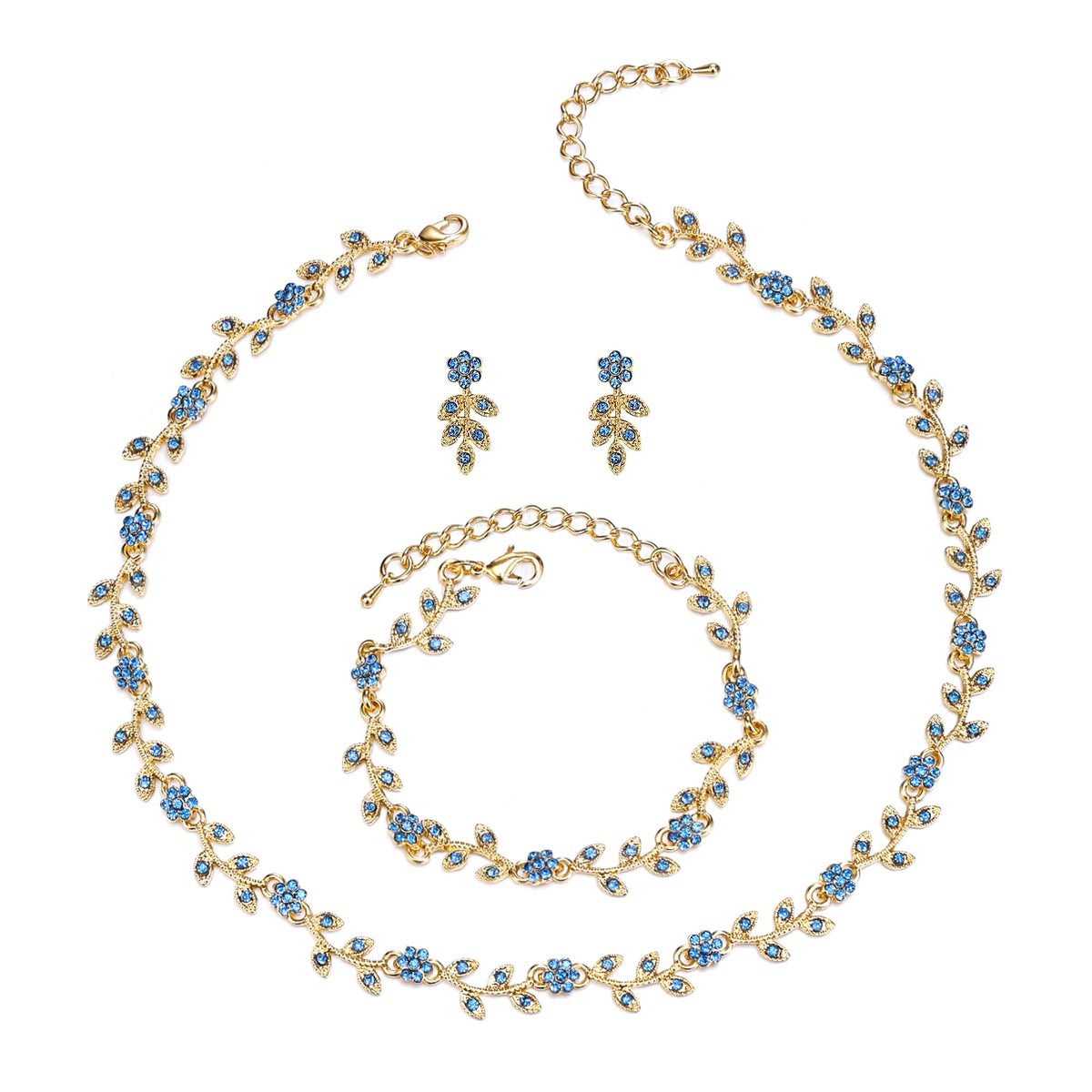 BriLove Gorgeous Wedding Jewelry Set for Women Bride Bridesmaid Blue Topaz