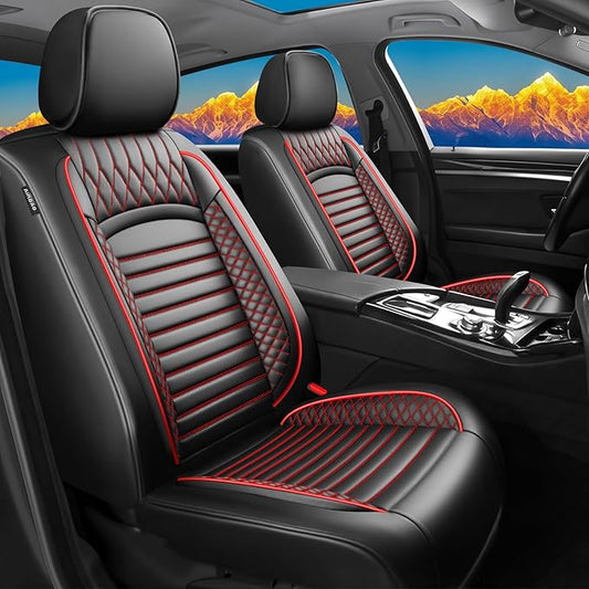Fit CRV Car Seat Covers for Honda CR-V 2013-2024 2025 2026 - Upgraded Premium Waterproof & Breathable Leather, Airbag Compatible, All-Weather Seat Cushion Protector (2 Front/Black+Red)
