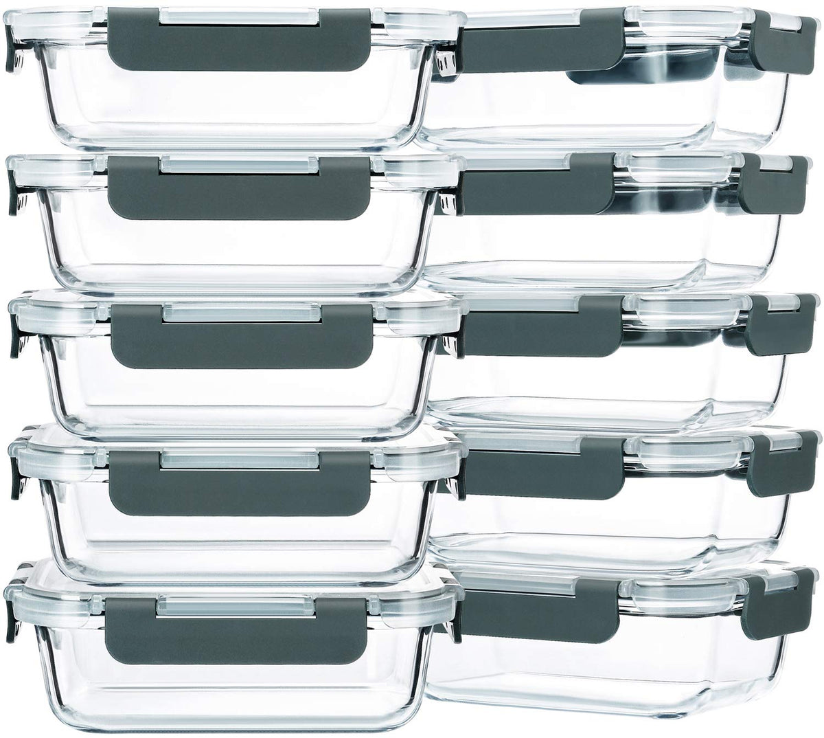 M MCIRCO 10 Pack,22 oz Glass Food Storage Containers with lids, Gray