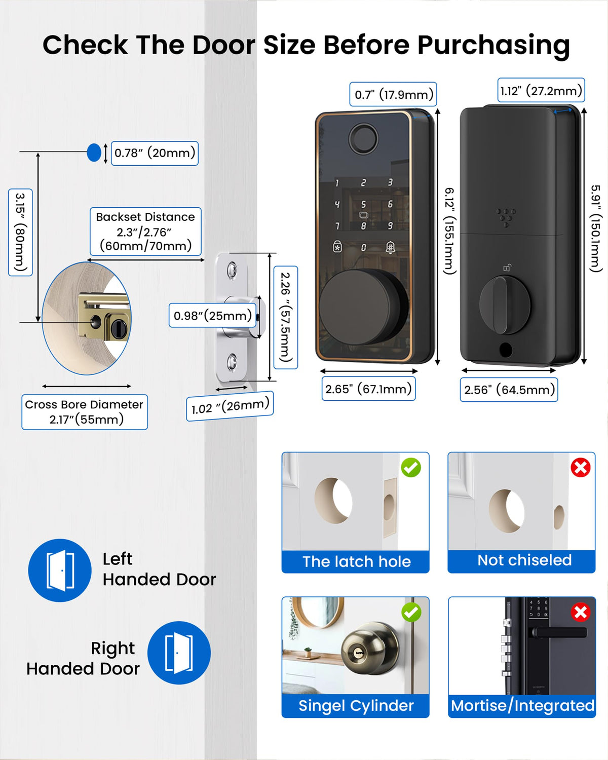 IBLOG Smart Deadbolt Lock, 5-in-1 Keyless Entry Door Lock App Control, Fingerprint Electronic Touchscreen Keypad, Auto Locking, IP54 Weatherproof, Easy Install Digital Deadbolt for Front Door