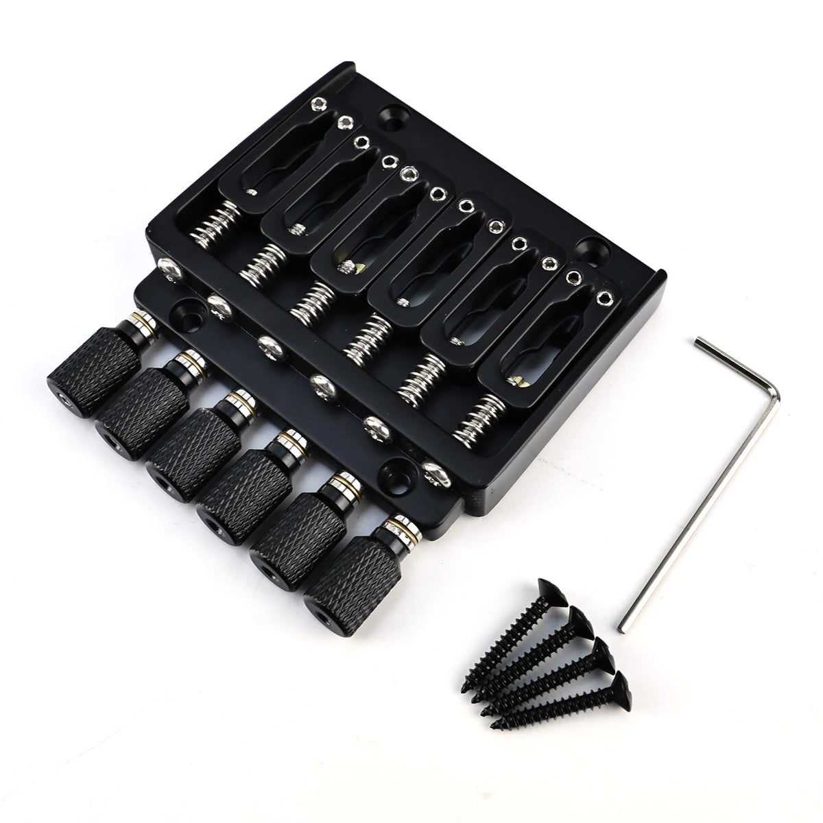 OVSAL 10.5mm(13/32") Headless Electric guitar Bridge Zinc Alloy 6 String Fixed Bridge for Headless Electric Guitar Replacement Parts（Matte Black）