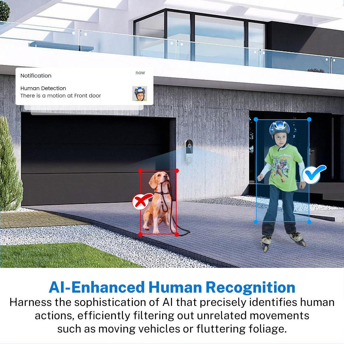 NexoSora 1080p Wireless Doorbell Camera with Receiver, AI Human Detection, 2-Way Audio, Night Vision, Cloud Storage (Sold Separately), Real-Time Alerts, Rechargeable Battery-Powered, 2.4Ghz Wi-Fi
