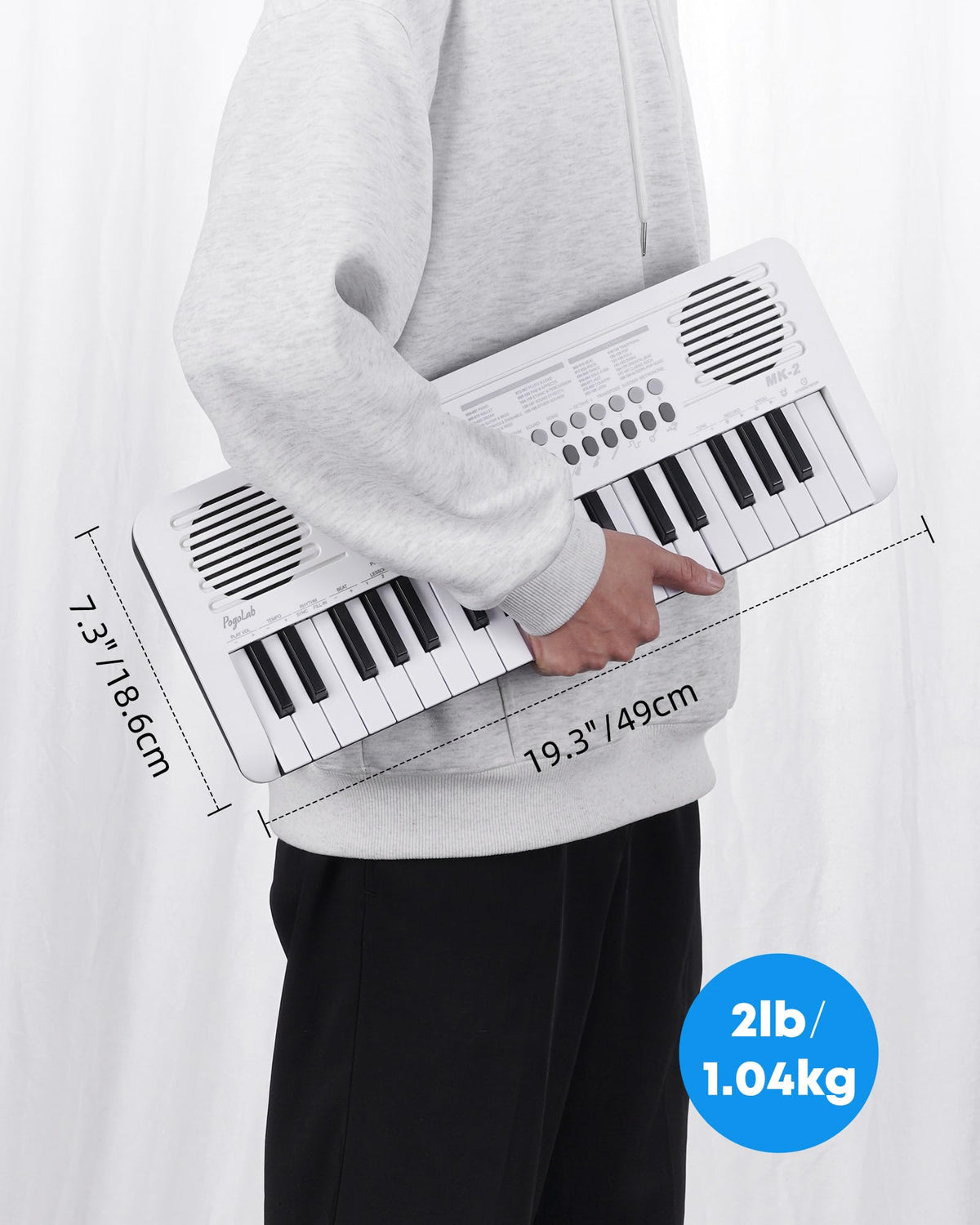 POGOLAB MK-2 37 Keys Kids Keyboard Piano, Portable Small Keyboard with 40 Songs, 200 Sounds, with MIDI Function, LED Display & Dual Speakers, Compact Mini Music Piano for Kids/Beginners (White)