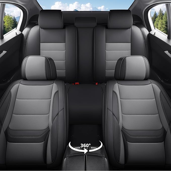 Car Seat Covers Full Set Custom Fit for Chevrolet/Chevy Equinox 2005-2026 - Premium Faux Leather with Lumbar Support, Breathable, Waterproof, Anti-Slip, Durable, Easy to Install (Black&Gray,Full Set)