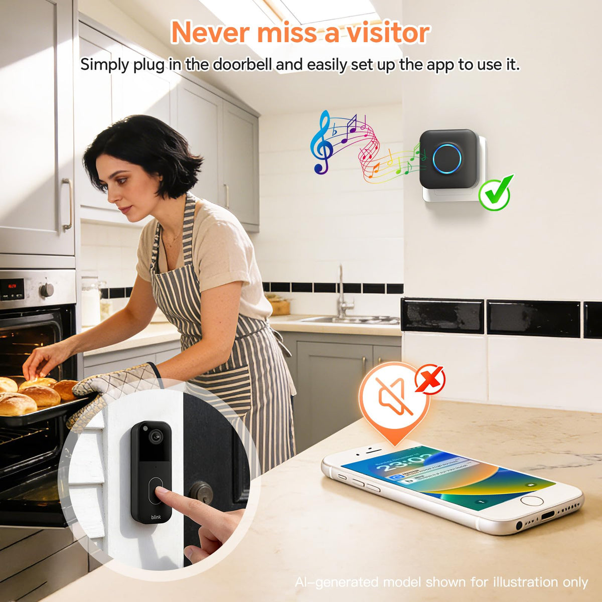 WiFi Wireless Doorbell Chime for Google Nest, Ring, Blink Video Doorbell
