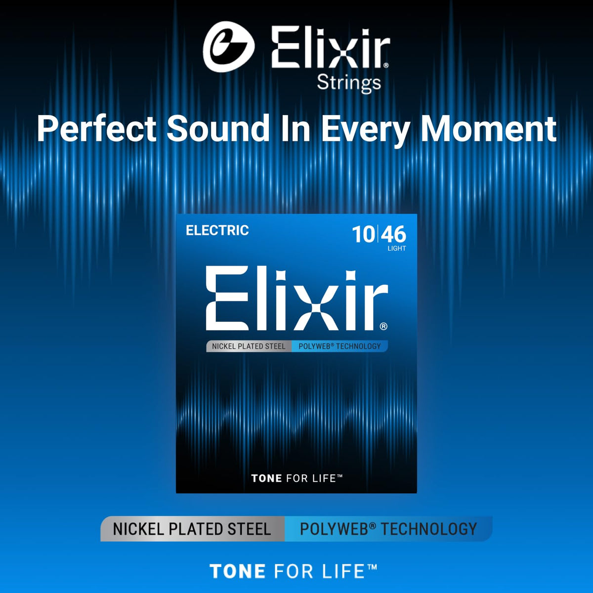 Elixir Electric Guitar Strings Nickel Plated Steel POLYWEB, 6-String, 10-46