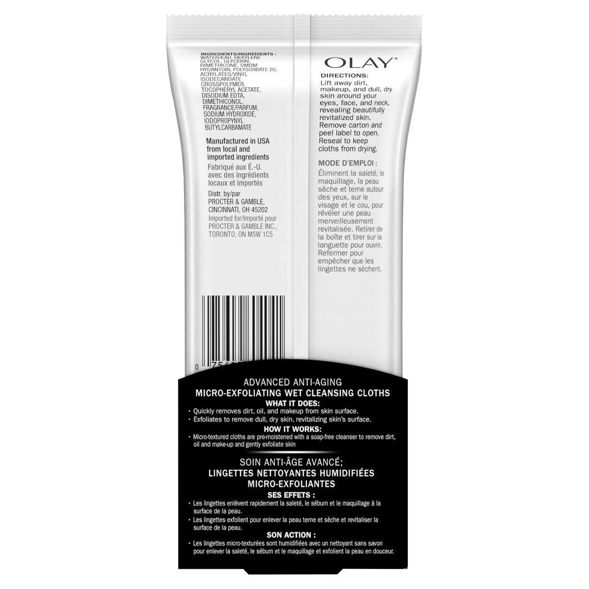 Olay Makeup Remover Wipes, Regenerist Micro-Exfoliating Wet Cleansing Cloths, Facial Cleanser for Women - Exfoliates, Refreshes, Smooths Texture, Travel Approved, 30 ct - 3 Pack