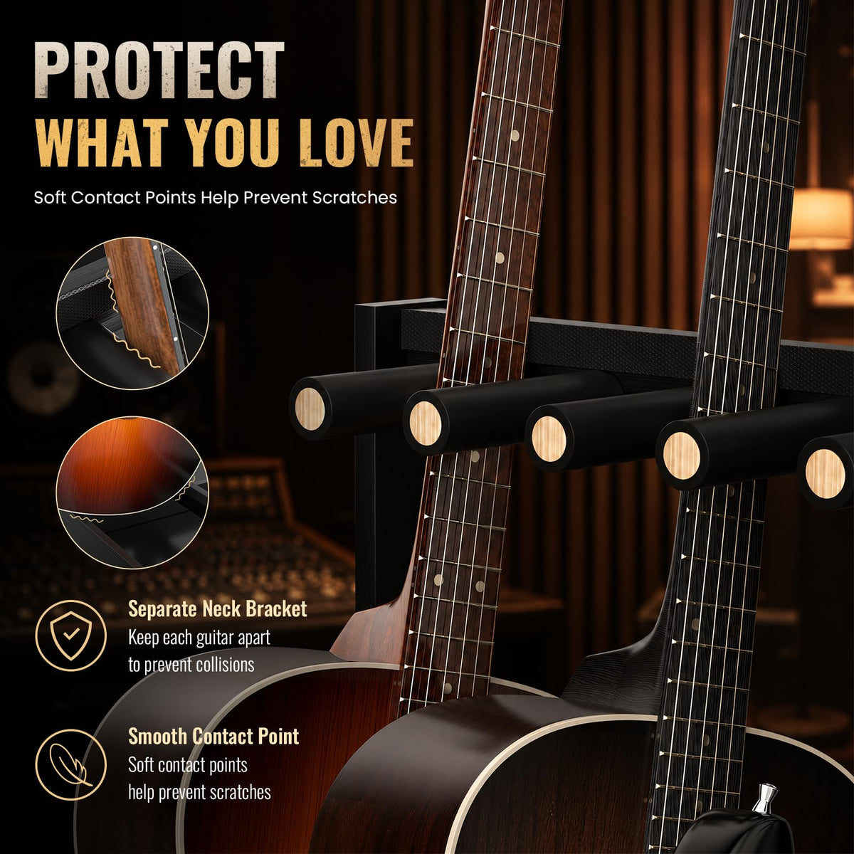 YUHUBY Adjustable EVA Padded Rod Guitar Rack Folding Multi Guitar Stand